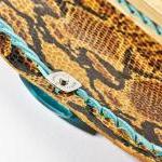 Wood Clutch Snake Pattern Leather