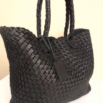 Black Leather Tote - Large Leather Tote - Supple..