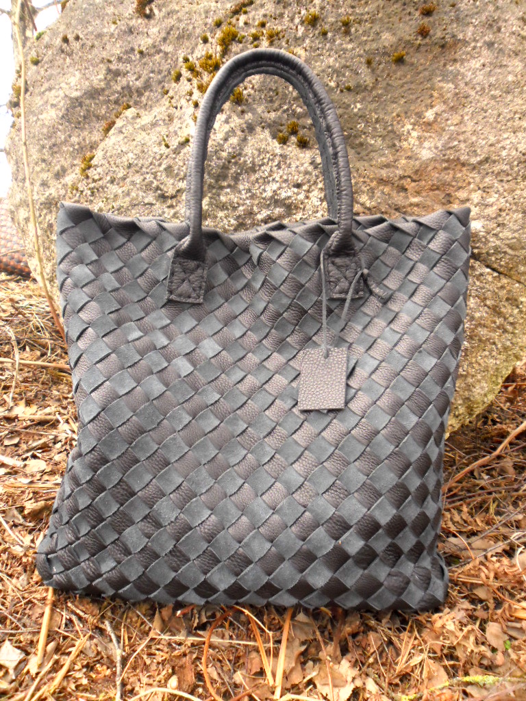 Large Navy Black Leather Tote - Large Leather Tote - Supple Black Leather Bag-woven Leather Tote,rwoodb