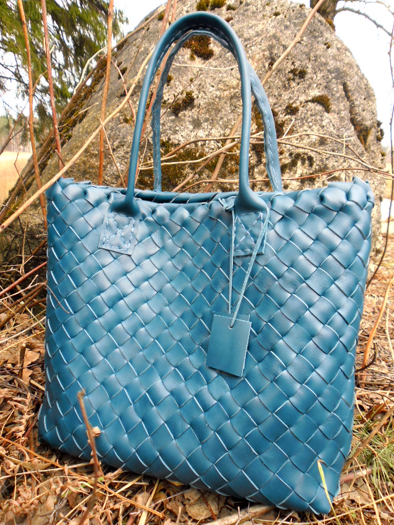 Leather Tote ,turquoise Leather Tote ,woven Leather Tote ,dark Leather Bag,hand Woven Leather Tote,rwoodb