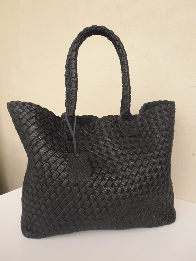 Black Leather Tote - Large Leather Tote - Supple Black Leather Bag-woven Leather Tote,rwoodb-clutch