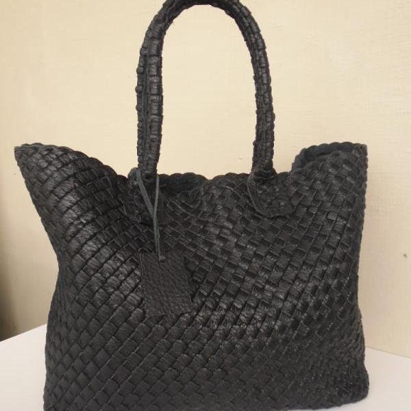 Black Leather Tote - Large Leather Tote - Supple Black Leather Bag ...